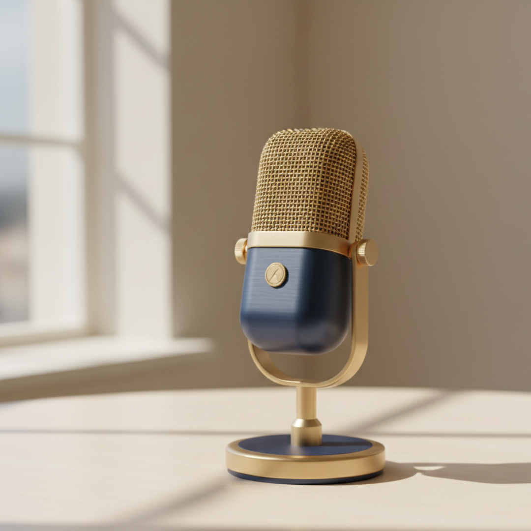 A professional microphone in a calm studio